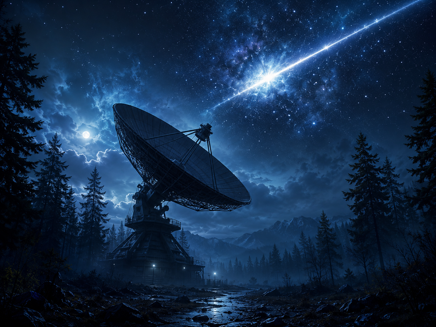 星空下接收宇宙信号的射电望远镜