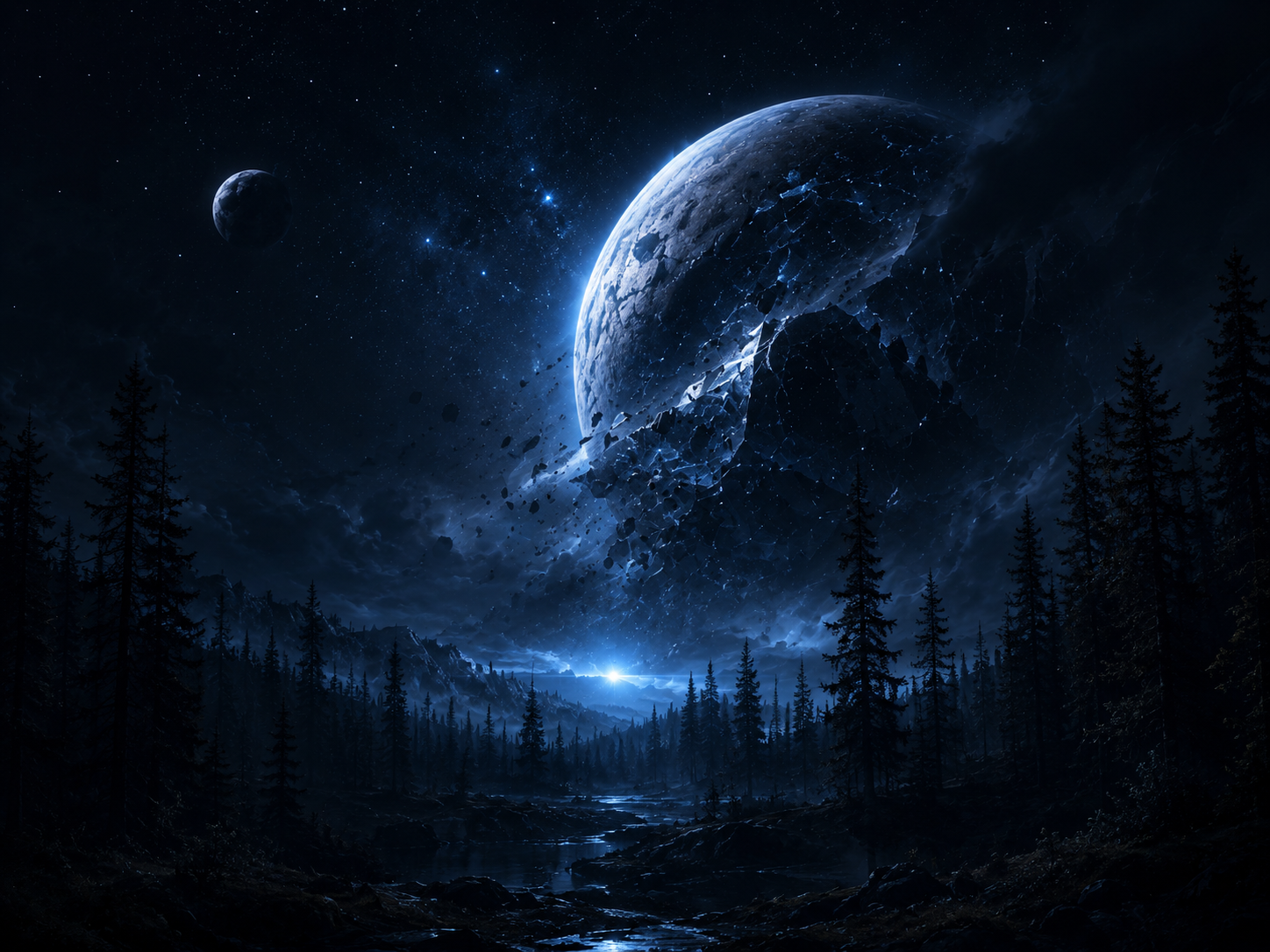 极暗的深空中只有少量遥远星点,一束微弱信号划过广阔而沉默的宇宙